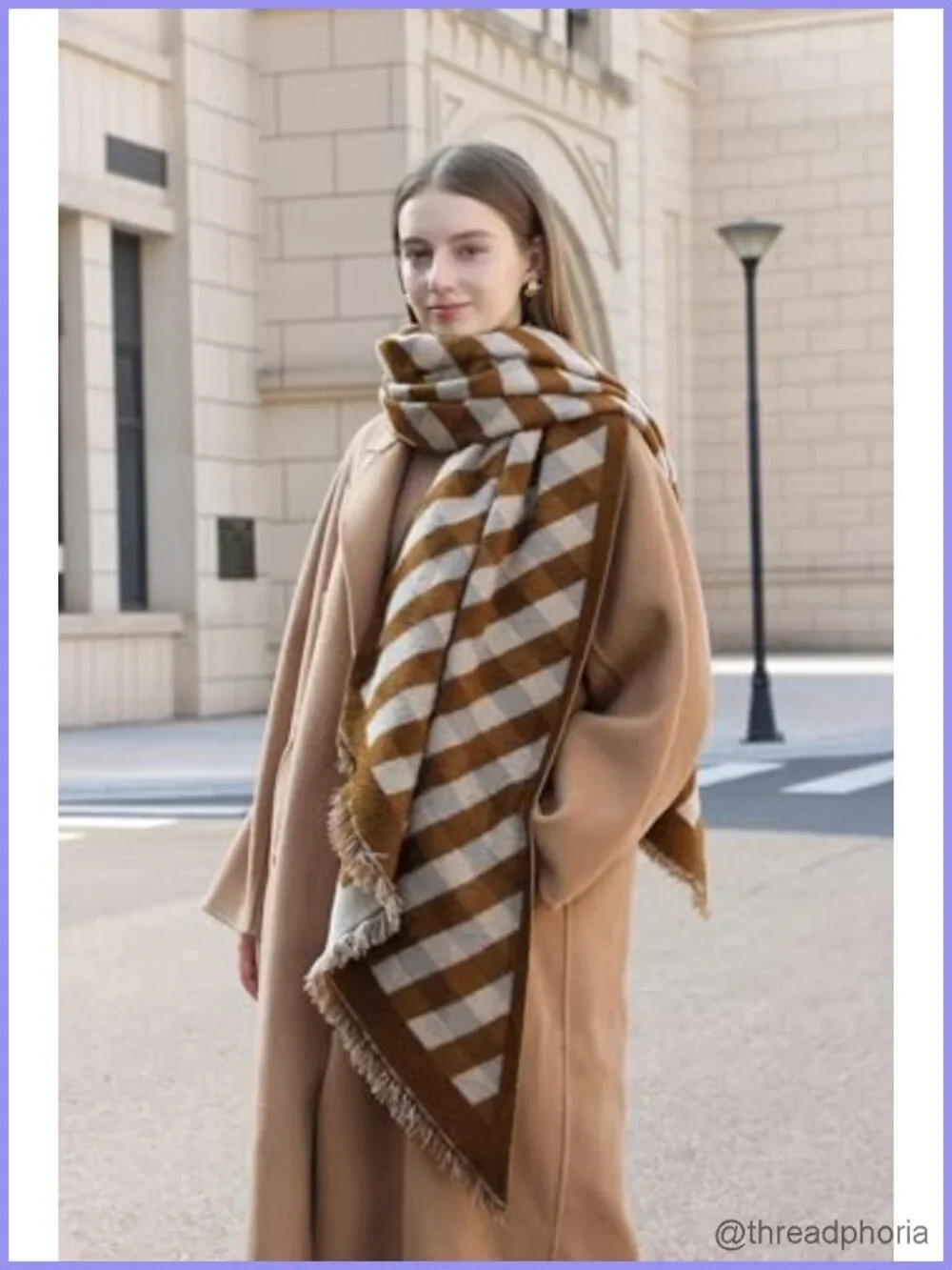 Diagonal Checkered Scarf Winter Shawl Thick Cashmere-Like Soft Wrap Warm Scarves